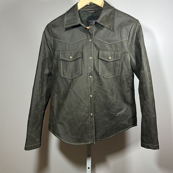 VELVET HEART Women's Vegan Leather Button-Up Shacket Green Size Extra Small - Picture 2 of 8